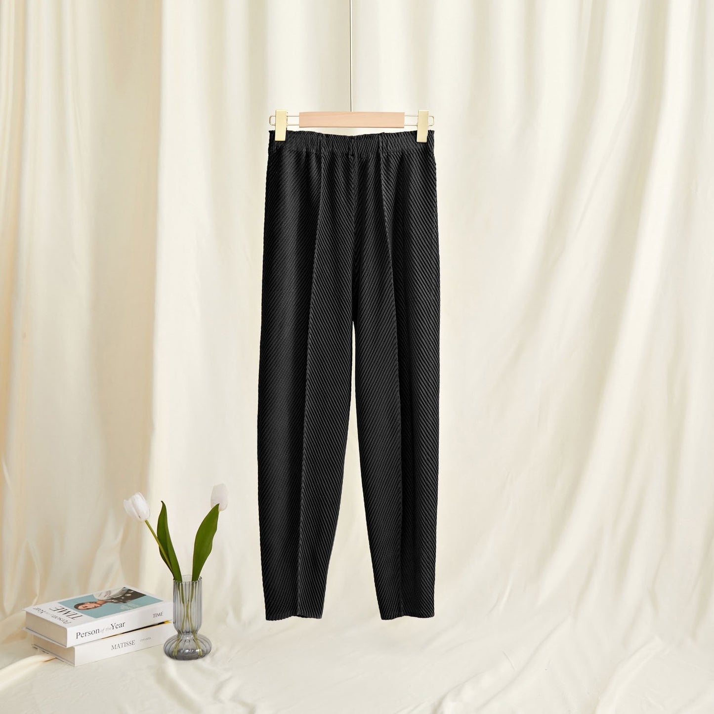 Textured Pleated Pants Women's Casual Pants Versatile Slimming Look Miyake New High-Waisted Straight Pants Narrow Version Women's Harem Pants