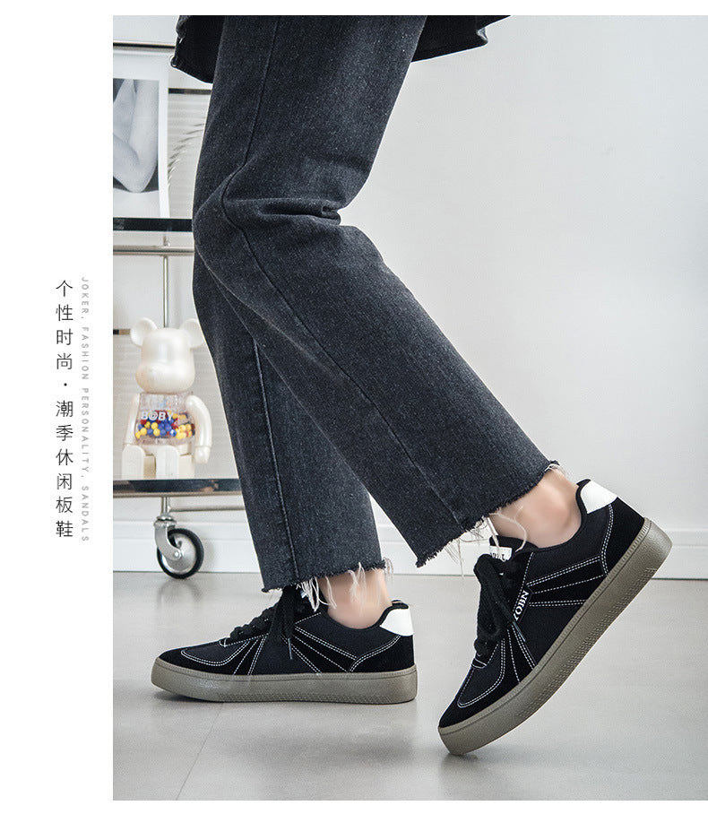 Douchuan Thick-Soled Moral Training Shoes for Men 2025 Summer New Breathable Canvas Shoes for Men Versatile White Shoes Casual Sneakers for Men
