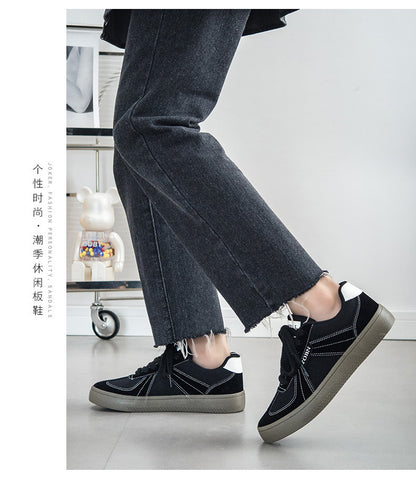 Douchuan Thick-Soled Moral Training Shoes for Men 2025 Summer New Breathable Canvas Shoes for Men Versatile White Shoes Casual Sneakers for Men