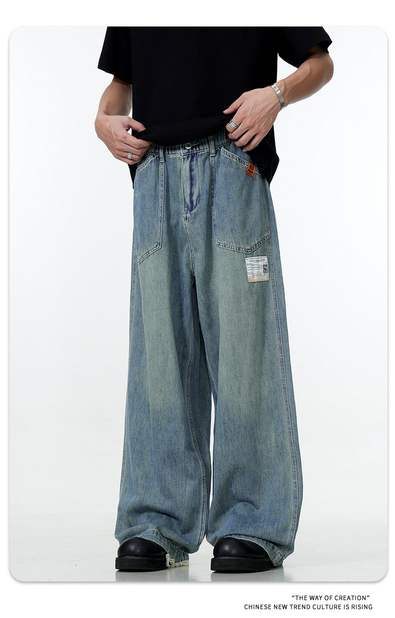 11Kn American Thin Blue Jeans for Men and Women with Adjustable Drawstring Trendy Stylish Straight Casual Wide Leg Slimming Look Pants
