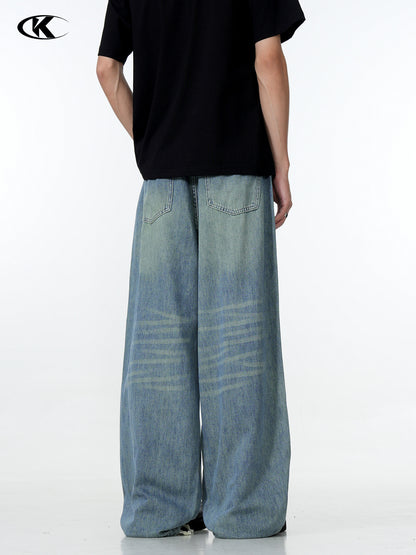 11Kn American Thin Blue Jeans for Men and Women with Adjustable Drawstring Trendy Stylish Straight Casual Wide Leg Slimming Look Pants