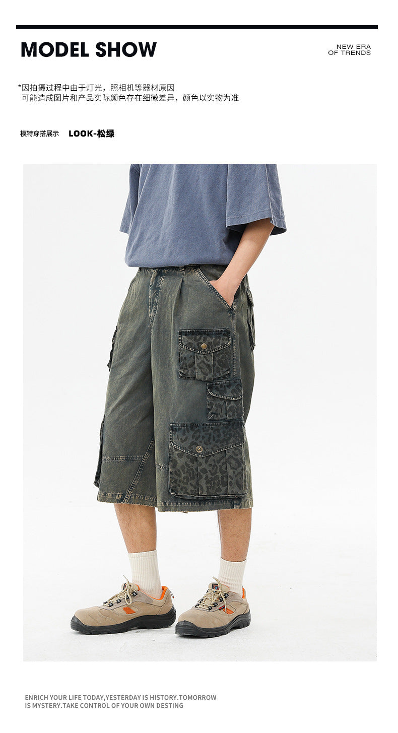 Black Fleet Retro Washed Solid Color Workwear Capri Pants Unisex Versatile Fashion Everyday Pants Trendy Straight-Leg