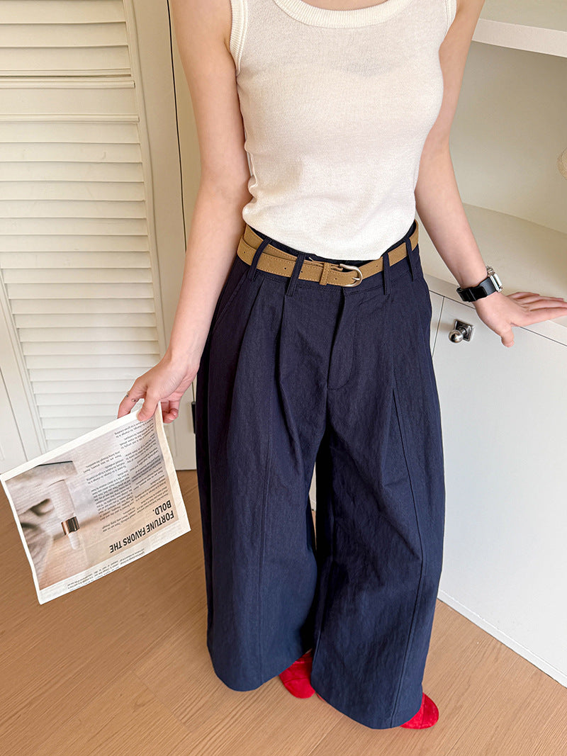 Juzhi Spring New Korean Style Washing Tooling Straight Tube Commuter High Waist Slimming Wide Leg Pants 8058