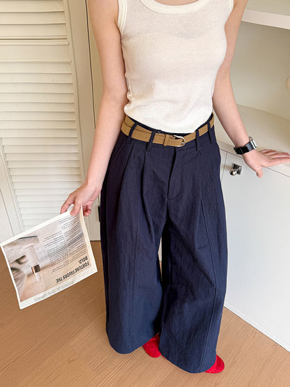 Juzhi Spring New Korean Style Washing Tooling Straight Tube Commuter High Waist Slimming Wide Leg Pants 8058
