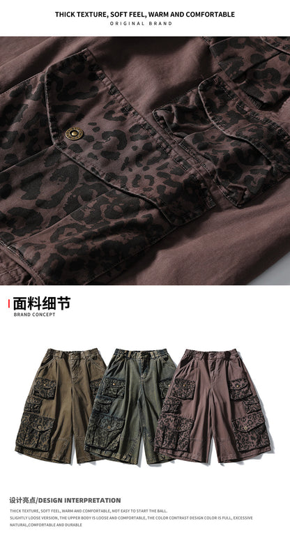 Black Fleet Retro Washed Solid Color Workwear Capri Pants Unisex Versatile Fashion Everyday Pants Trendy Straight-Leg