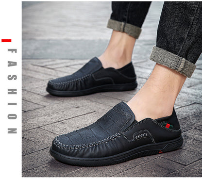 Cross-Border Large Size 46 Casual Leather Shoes for Men, Slip-On Slip-Ons, Soft-Soled Driving Shoes, Four-Season Cowhide Beanie Shoes for Men