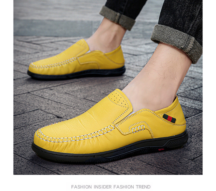 Cross-Border Large Size 46 Casual Leather Shoes for Men, Slip-On Slip-Ons, Soft-Soled Driving Shoes, Four-Season Cowhide Beanie Shoes for Men