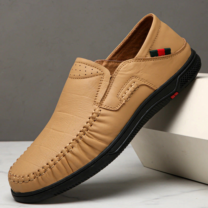 Cross-Border Large Size 46 Casual Leather Shoes for Men, Slip-On Slip-Ons, Soft-Soled Driving Shoes, Four-Season Cowhide Beanie Shoes for Men