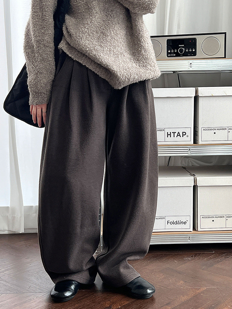 Luxi pants giant good ~ Korean thick woolen sickle pants women fall/winter new slim cashmere pants 1829