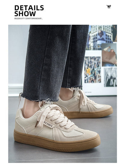 Douchuan Thick-Soled Moral Training Shoes for Men 2025 Summer New Breathable Canvas Shoes for Men Versatile White Shoes Casual Sneakers for Men