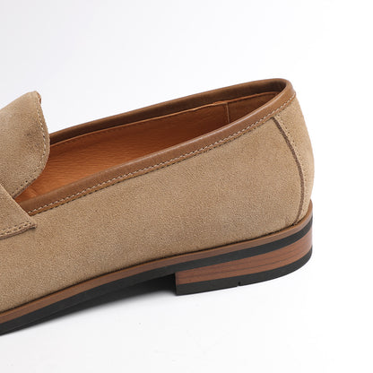 Elegant Gentleman British Retro Handmade Nubuck Leather Slip-On Tassel Loafers for Men, Lazy Casual Beanie Shoes for Men