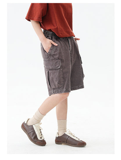 Black Fleet American-Style Shorts Men's Summer Workwear Six-Point Pants Multi-Pocket Loose Casual Couple Style Retro Heavyweight