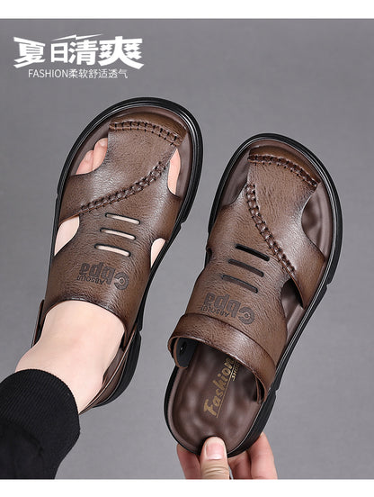 Genuine Leather Toe-Toe Sandals for Men, New Summer Style, Breathable Casual Men's Sandals, Soft Surface Beach Shoes for Men