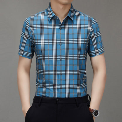 Men's Short-sleeved Shirt Summer Non-marking Non-ironing Youth Short-sleeved Shirt Men's Fashion Plaid Casual Shirt Men's Short-sleeved Shirt