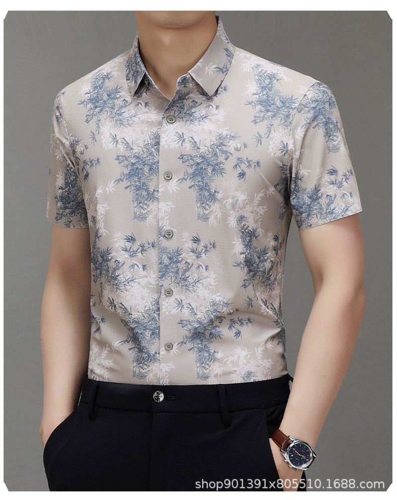 Men's Short-sleeved Shirt 2025 New Spring and Summer Ice Shirt Men's Jacquard Traceless All-match Shirt Men's Short-sleeved Shirt