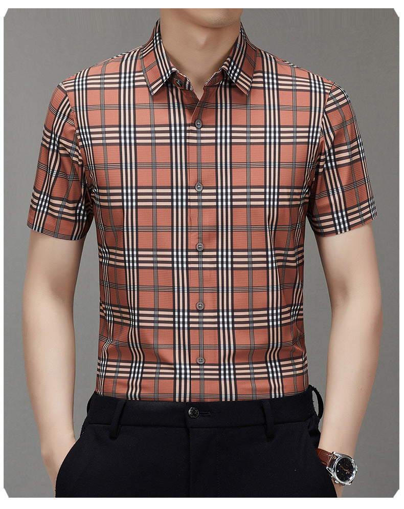 Men's Short-sleeved Shirt Summer Non-marking Non-ironing Youth Short-sleeved Shirt Men's Fashion Plaid Casual Shirt Men's Short-sleeved Shirt