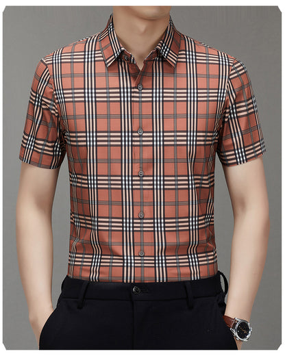 Men's Short-sleeved Shirt Summer Non-marking Non-ironing Youth Short-sleeved Shirt Men's Fashion Plaid Casual Shirt Men's Short-sleeved Shirt