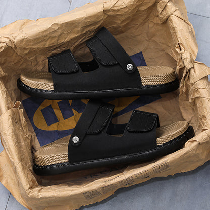 Linen Slippers for Men, Summer Outdoor Wear, Thick-Soled Woven Driving and Casual Sandals for Men