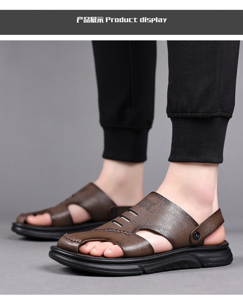 Genuine Leather Toe-Toe Sandals for Men, New Summer Style, Breathable Casual Men's Sandals, Soft Surface Beach Shoes for Men