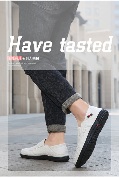 Cross-Border Large Size 46 Casual Leather Shoes for Men, Slip-On Slip-Ons, Soft-Soled Driving Shoes, Four-Season Cowhide Beanie Shoes for Men