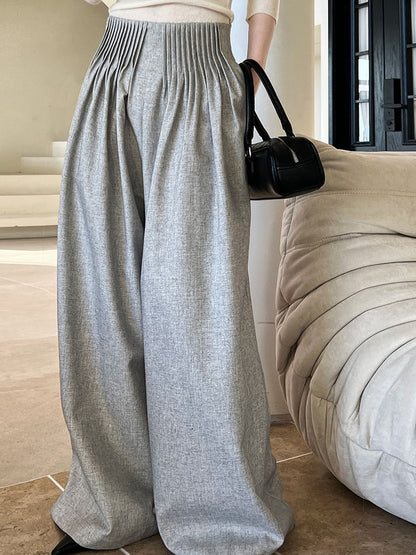 Luxi Gao Ding worsted ~ design pleated suit pants trousers women's old money style high waist mopping wide leg pants 1919