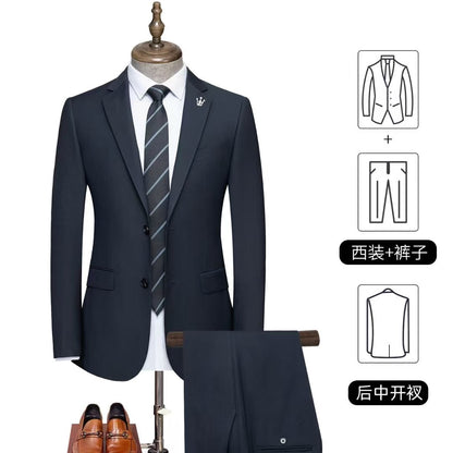 Suit Suit Men's Suit Navy Blue Wedding Dress Groomsmen Group Clothing Insurance Sales Staff Clothing Customization