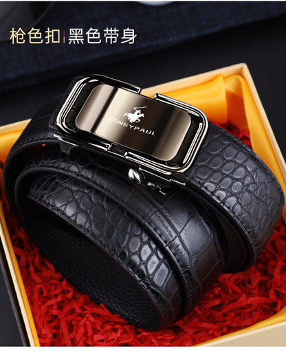 Men's Belt Genuine Leather Crocodile Pattern Inner Wear Automatic Buckle Fashionable All-match Belt Middle-aged and Young Casual Business Trendy Belt