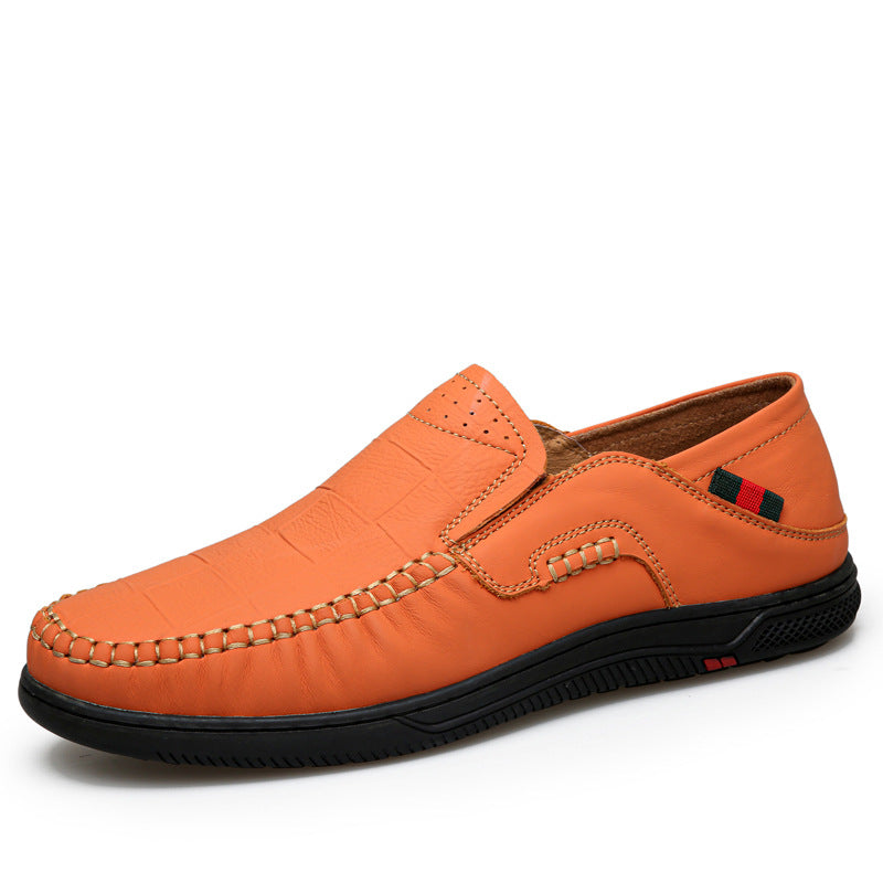 Cross-Border Large Size 46 Casual Leather Shoes for Men, Slip-On Slip-Ons, Soft-Soled Driving Shoes, Four-Season Cowhide Beanie Shoes for Men