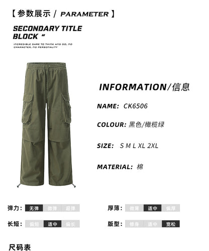 11Kn American Paratrooper Cargo Pants for Men and Women, Retro Draped, Multi-Flap Pocket Pants Drawstring, Wide Legs, Slim Straight Casual Pants