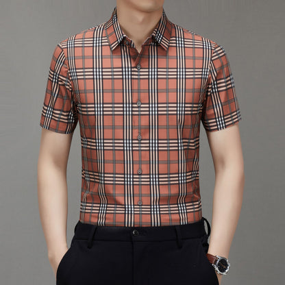 Men's Short-sleeved Shirt Summer Non-marking Non-ironing Youth Short-sleeved Shirt Men's Fashion Plaid Casual Shirt Men's Short-sleeved Shirt