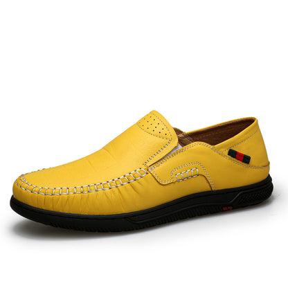 Cross-Border Large Size 46 Casual Leather Shoes for Men, Slip-On Slip-Ons, Soft-Soled Driving Shoes, Four-Season Cowhide Beanie Shoes for Men