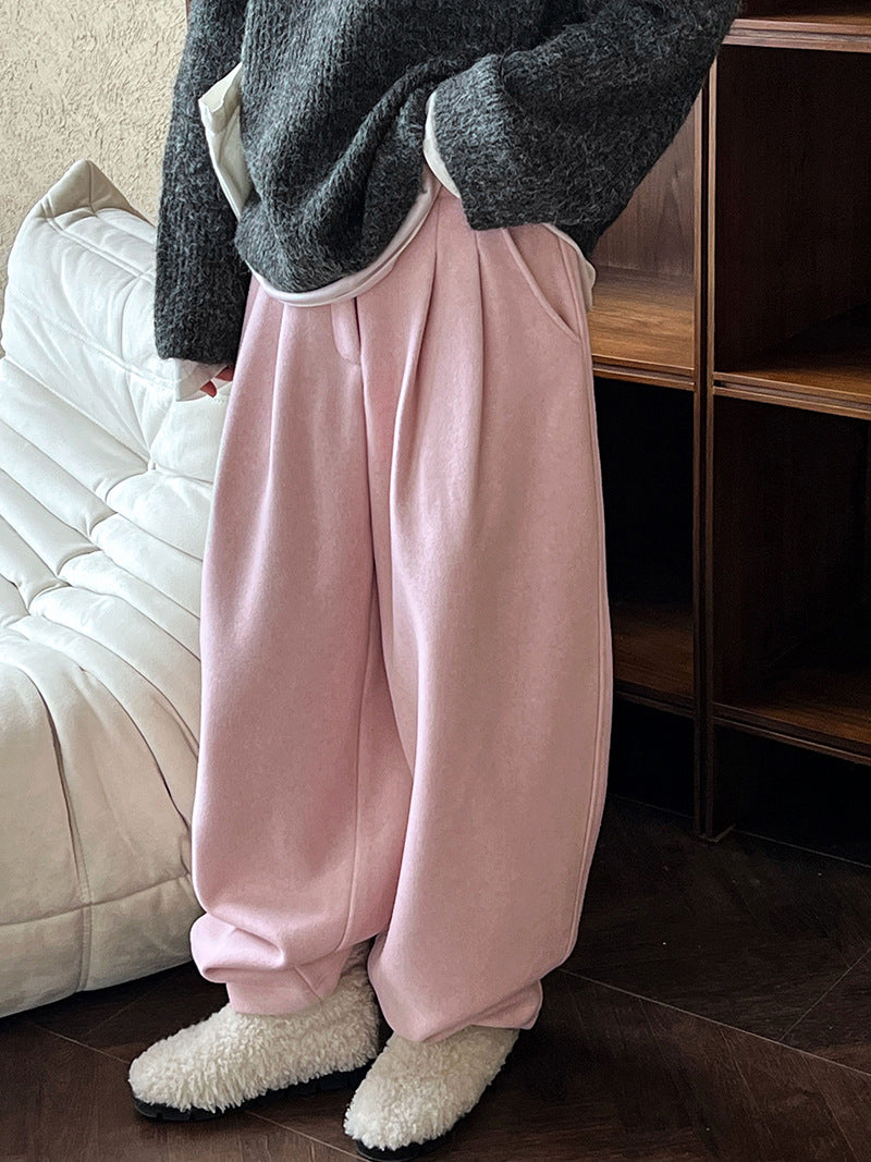 Luxi pants giant good ~ Korean thick woolen sickle pants women fall/winter new slim cashmere pants 1829