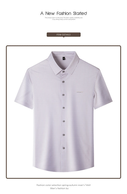 Summer High-end Jacquard Ice-feeling Non-ironing Mulberry Silk Short-sleeved Shirt Light Luxury High-end Business Shirt