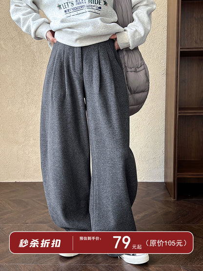 Luxi pants giant good ~ Korean thick woolen sickle pants women fall/winter new slim cashmere pants 1829
