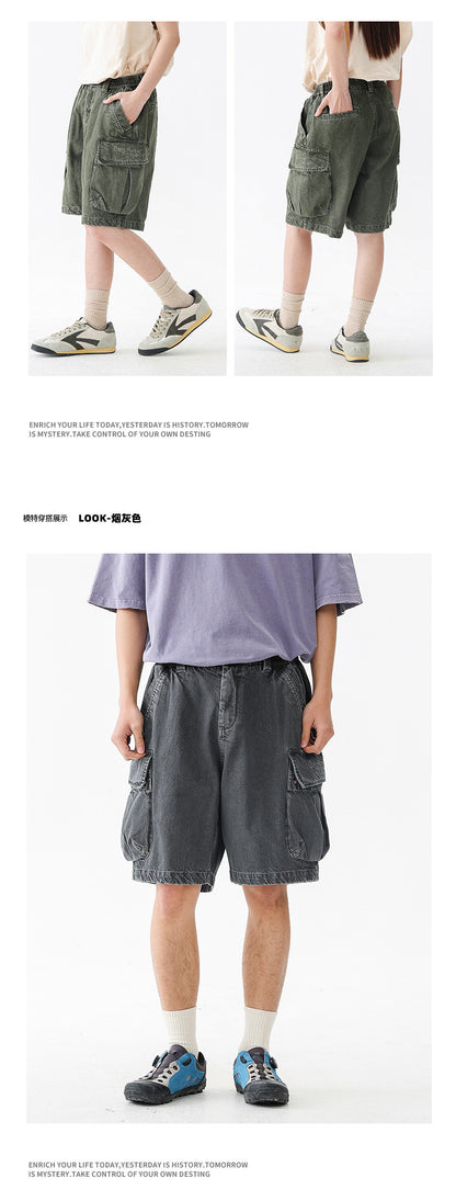 Black Fleet American-Style Shorts Men's Summer Workwear Six-Point Pants Multi-Pocket Loose Casual Couple Style Retro Heavyweight