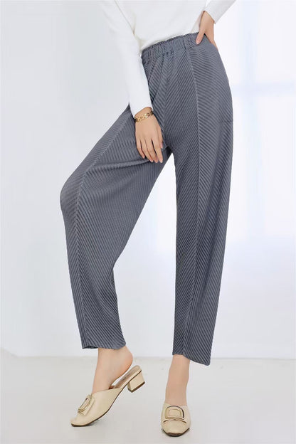 Textured Pleated Pants Women's Casual Pants Versatile Slimming Look Miyake New High-Waisted Straight Pants Narrow Version Women's Harem Pants