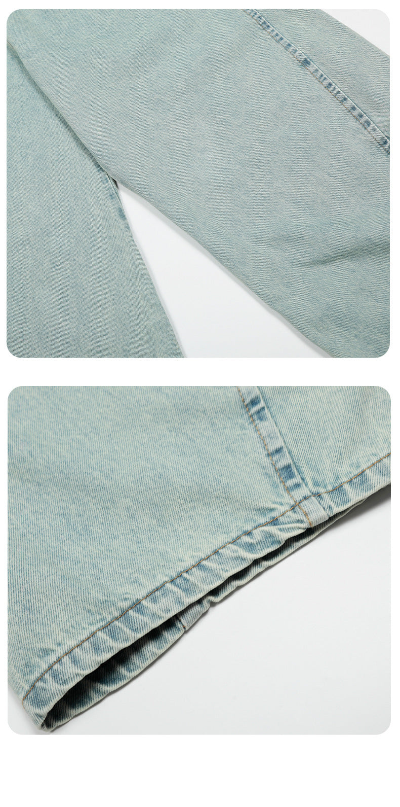 11Kn American Retro Ice Blue Scimitar Jeans for Men and Women, Distressed Washed Slimming Look Simple Wide-Leg Stacked Pants