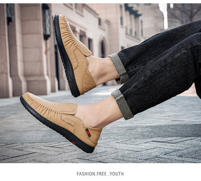 Cross-Border Large Size 46 Casual Leather Shoes for Men, Slip-On Slip-Ons, Soft-Soled Driving Shoes, Four-Season Cowhide Beanie Shoes for Men