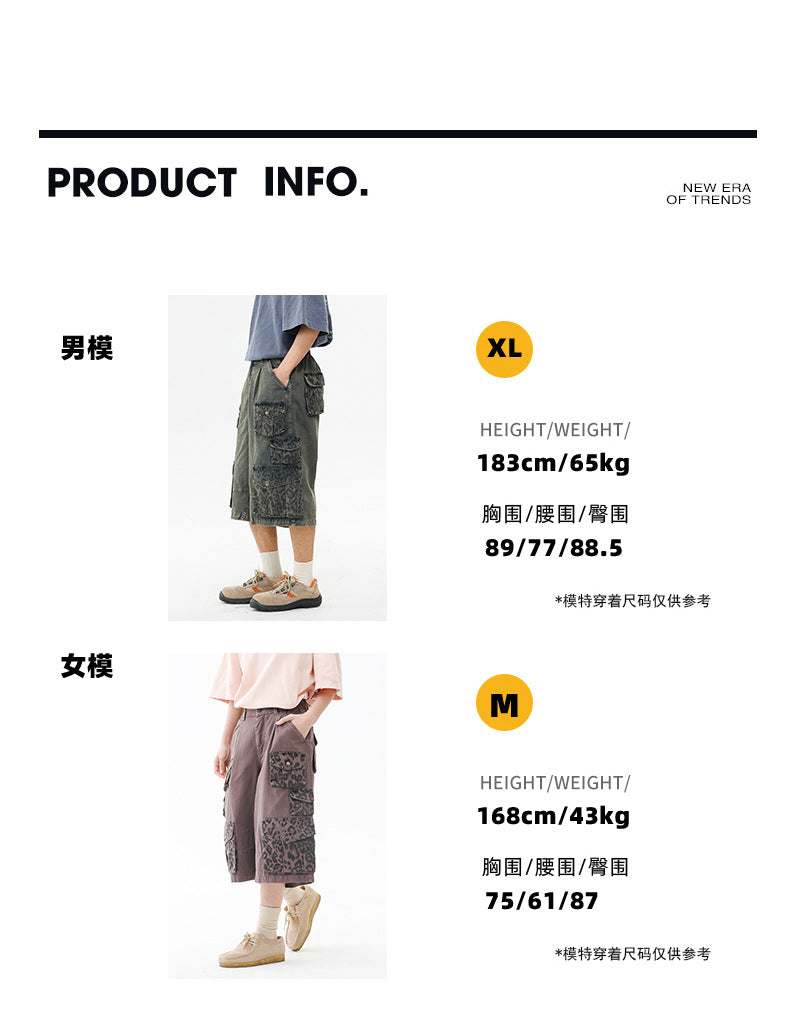 Black Fleet Retro Washed Solid Color Workwear Capri Pants Unisex Versatile Fashion Everyday Pants Trendy Straight-Leg