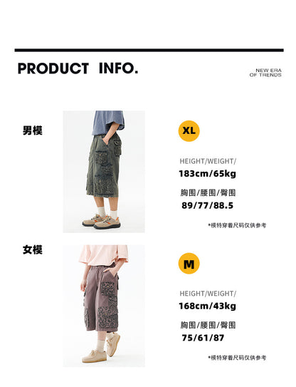 Black Fleet Retro Washed Solid Color Workwear Capri Pants Unisex Versatile Fashion Everyday Pants Trendy Straight-Leg