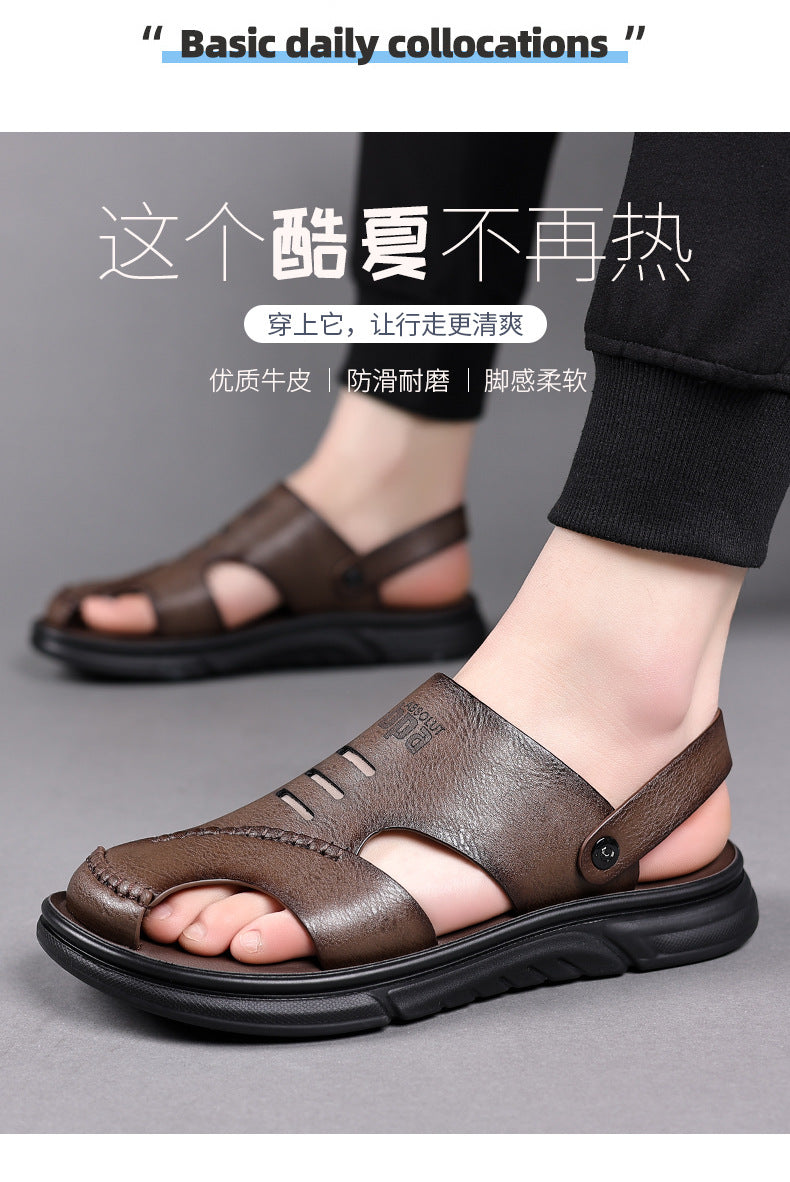 Genuine Leather Toe-Toe Sandals for Men, New Summer Style, Breathable Casual Men's Sandals, Soft Surface Beach Shoes for Men