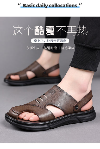 Genuine Leather Toe-Toe Sandals for Men, New Summer Style, Breathable Casual Men's Sandals, Soft Surface Beach Shoes for Men