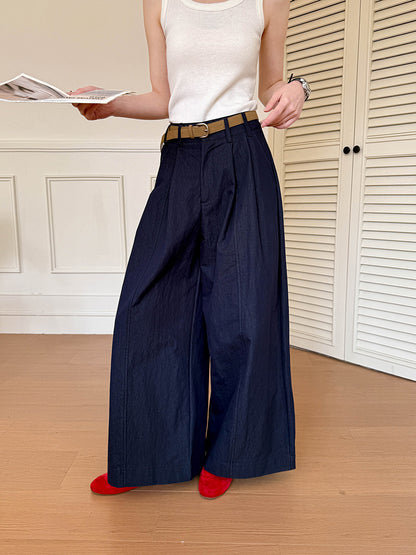 Juzhi Spring New Korean Style Washing Tooling Straight Tube Commuter High Waist Slimming Wide Leg Pants 8058