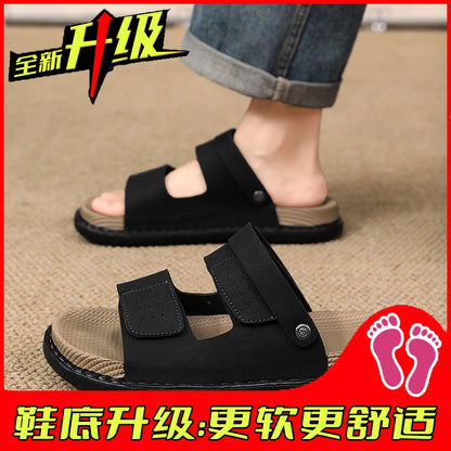 Linen Slippers for Men, Summer Outdoor Wear, Thick-Soled Woven Driving and Casual Sandals for Men