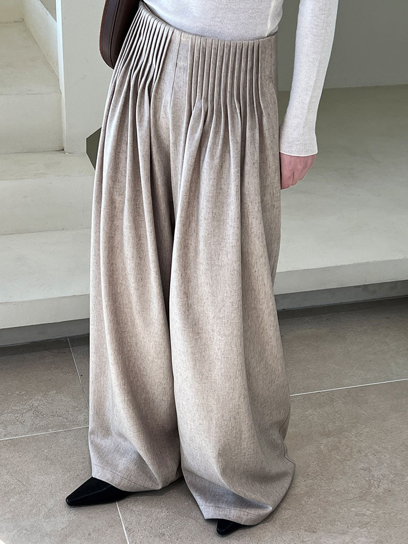 Luxi Gao Ding worsted ~ design pleated suit pants trousers women's old money style high waist mopping wide leg pants 1919