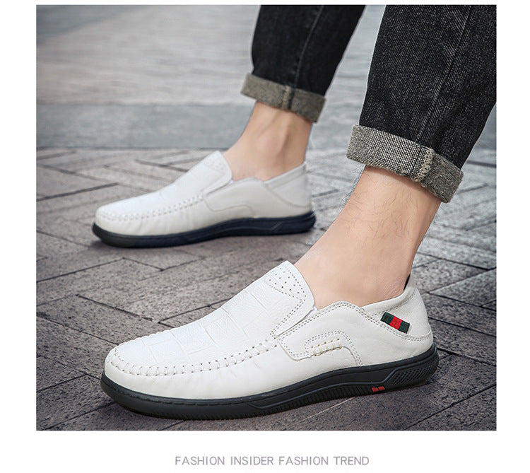 Cross-Border Large Size 46 Casual Leather Shoes for Men, Slip-On Slip-Ons, Soft-Soled Driving Shoes, Four-Season Cowhide Beanie Shoes for Men