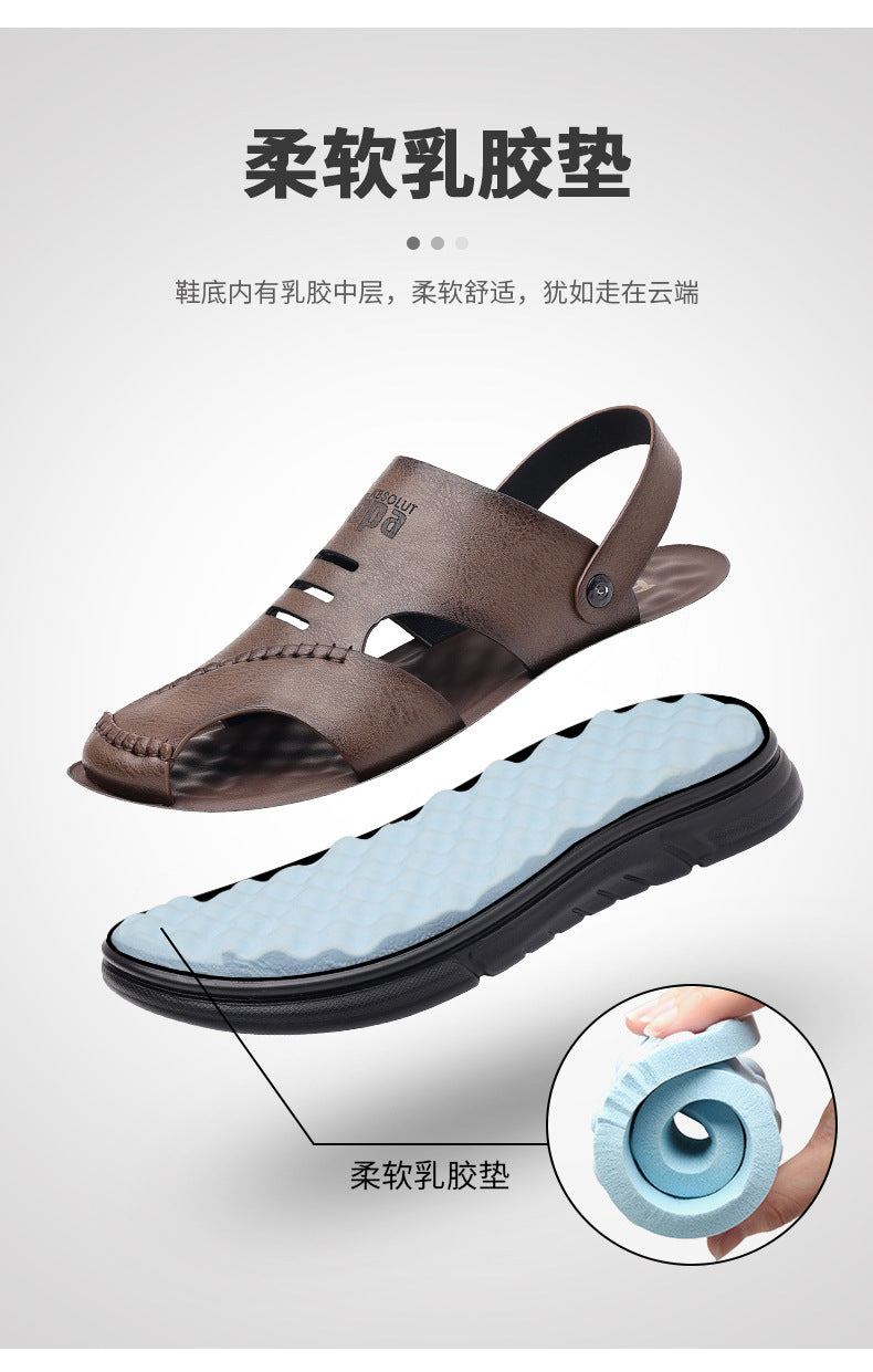 Genuine Leather Toe-Toe Sandals for Men, New Summer Style, Breathable Casual Men's Sandals, Soft Surface Beach Shoes for Men