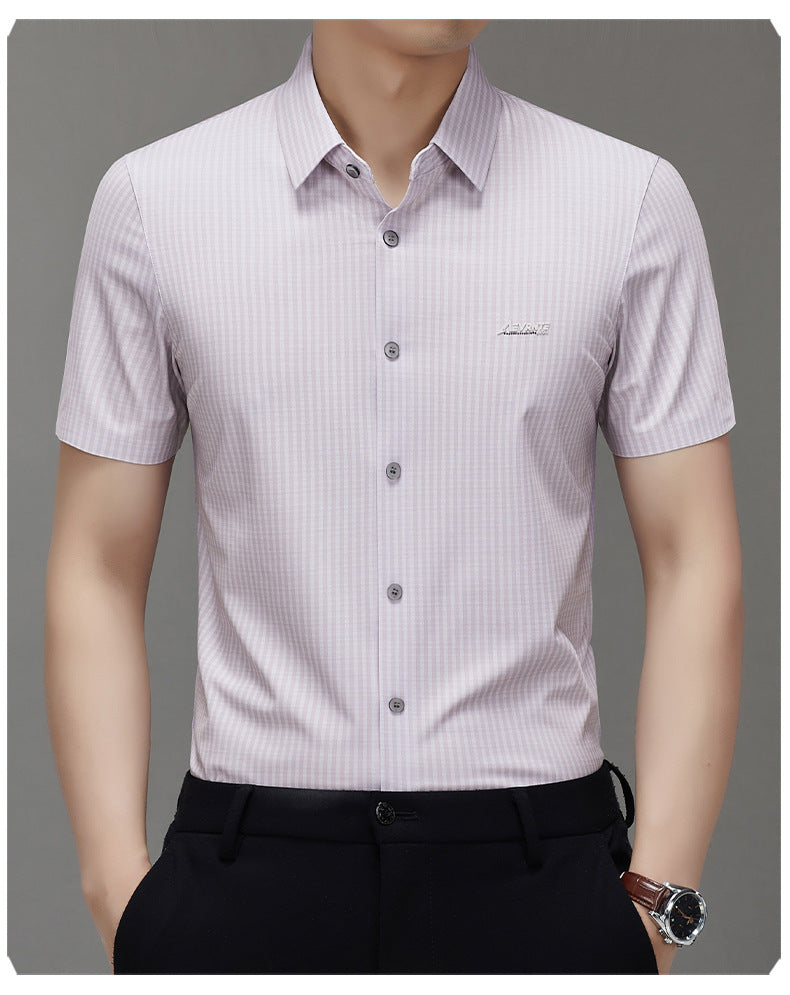 Summer High-end Jacquard Ice-feeling Non-ironing Mulberry Silk Short-sleeved Shirt Light Luxury High-end Business Shirt