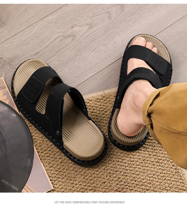 Linen Slippers for Men, Summer Outdoor Wear, Thick-Soled Woven Driving and Casual Sandals for Men