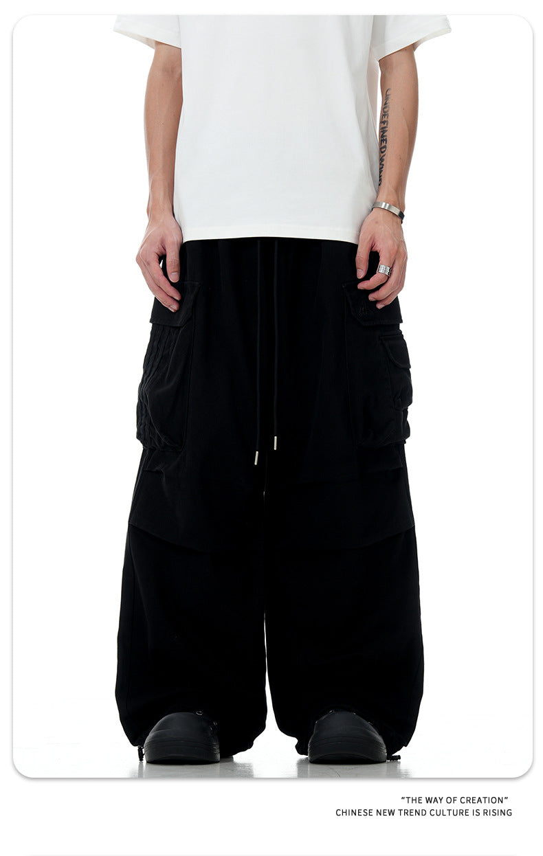 11Kn American Paratrooper Cargo Pants for Men and Women, Retro Draped, Multi-Flap Pocket Pants Drawstring, Wide Legs, Slim Straight Casual Pants
